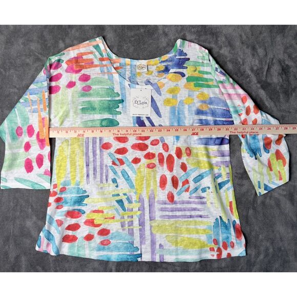 Et' Lois Womens Shirt 1X Island Fever Fiona Colorful Abstract 3/4 Sleeve NWT USA - Picture 6 of 6